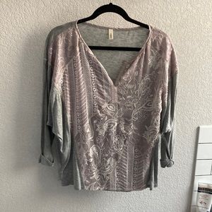 Grey and lavender lace detail top Anthro